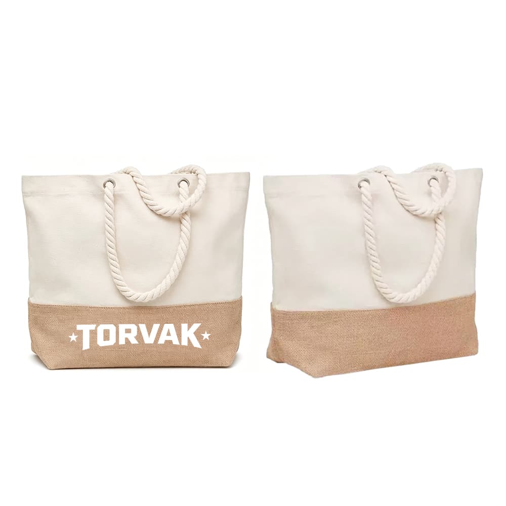 Canvas & Jute Tote Bag w/ Rope Handles